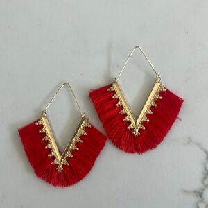 Red and gold fringe wire earrings